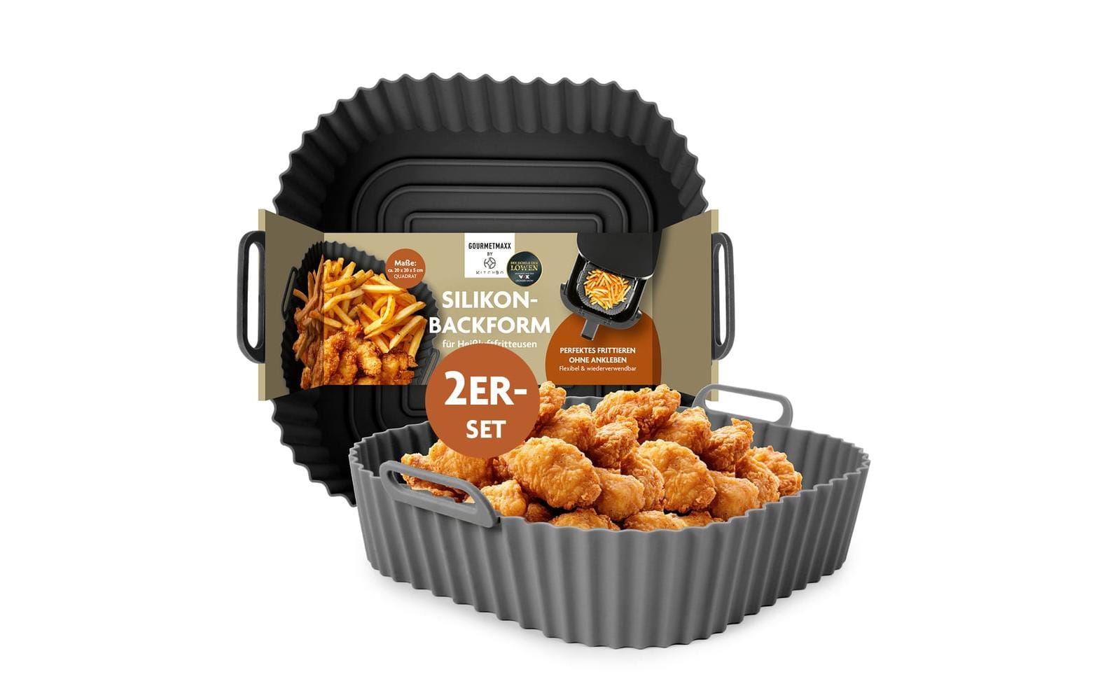Kitchbo Silikonform für Heissluftfritteusen – 20 × 20 × 6,3 cm, 2 Stk.