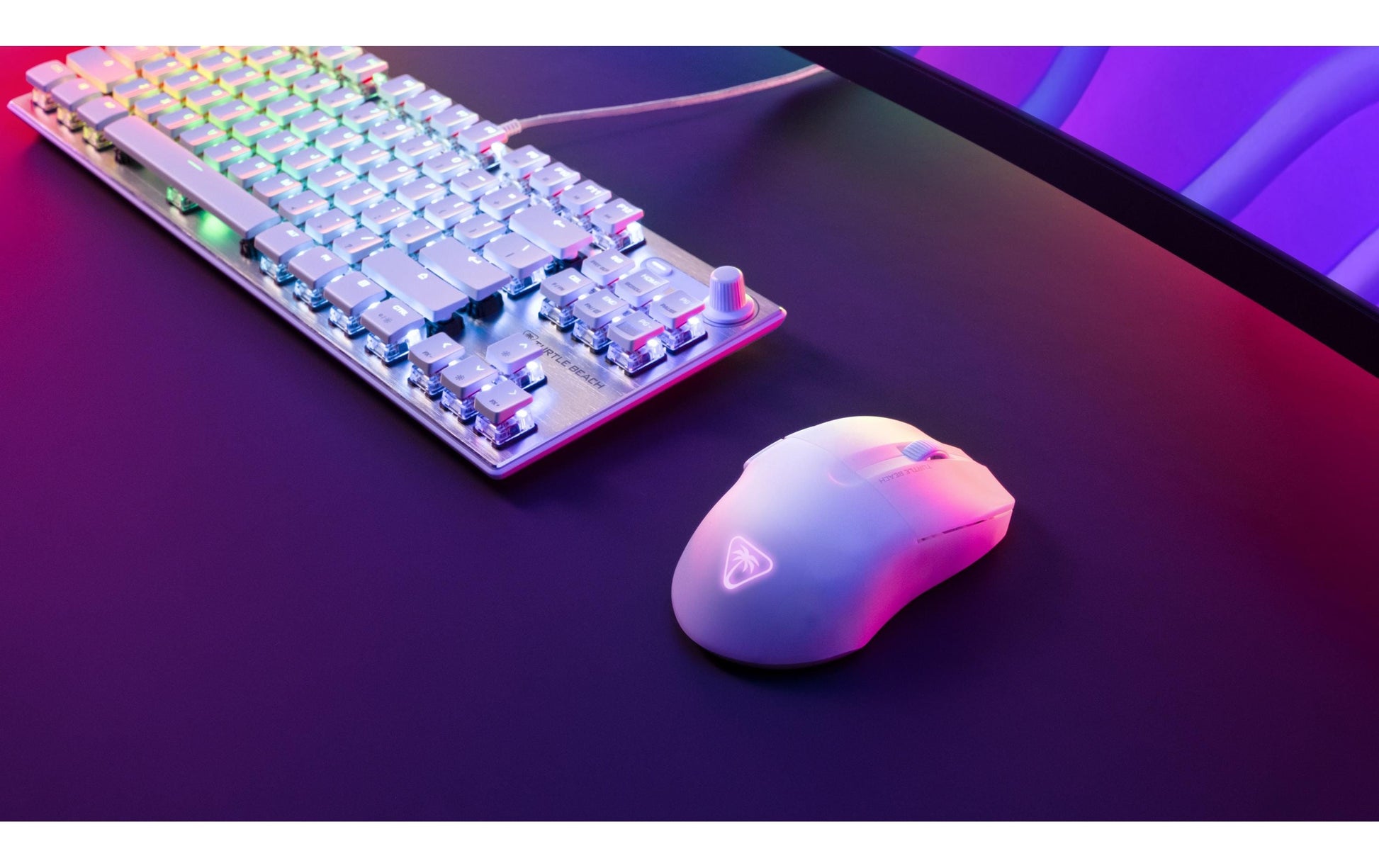 Turtle Beach Pure Air Gaming-Maus – Kabellos, Bluetooth + 2,4 GHz, USB-C, 26'000 dpi, RGB-Projektion, Weiss