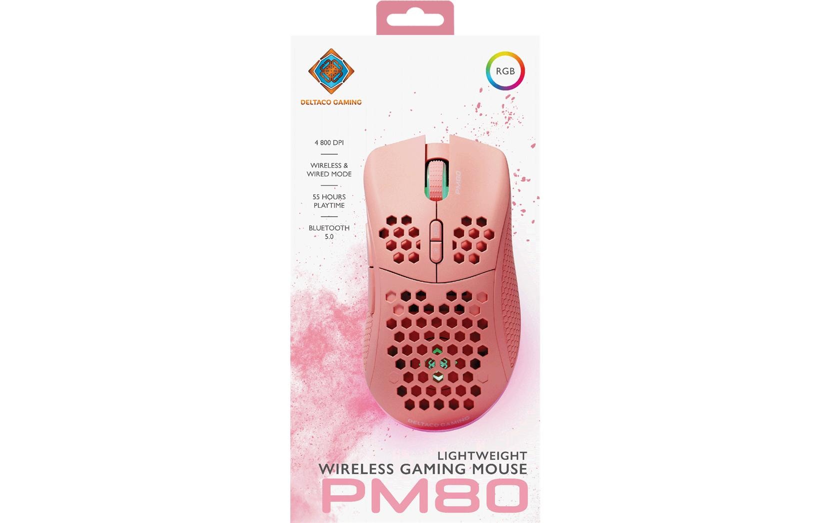 Deltaco Gaming GAM-120-P – Gaming-Maus – Kabellos (Bluetooth/2,4 GHz), 4800 DPI, Rechts, Pink