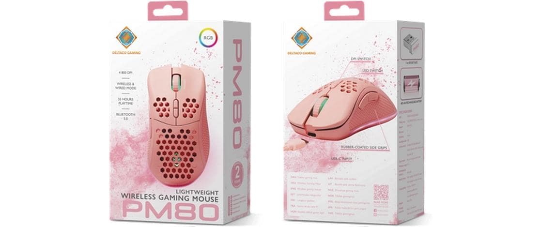 Deltaco Gaming GAM-120-P – Gaming-Maus – Kabellos (Bluetooth/2,4 GHz), 4800 DPI, Rechts, Pink