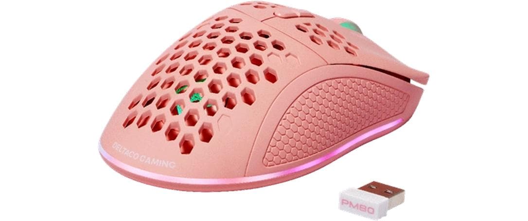 Deltaco Gaming GAM-120-P – Gaming-Maus – Kabellos (Bluetooth/2,4 GHz), 4800 DPI, Rechts, Pink