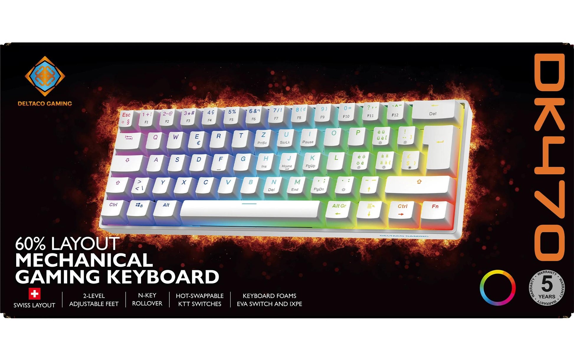 Deltaco Gaming GAM-175-W – Tastatur – Mechanisch – Verkabelt, USB-A – QWERTZ (CH) – Ohne Ziffernblock
