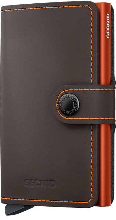 Secrid Miniwallet Kartenetui – RFID-Schutz, für 10 Karten – 65×102×21 mm – Echtes Leder – Dunkelbraun/Orange