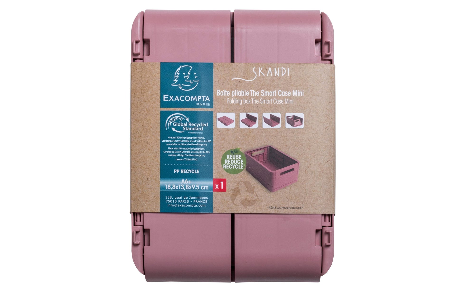 Exacompta Skandi Aufbewahrungsbox – für A6+, klappbar, altrosa, Polypropylen (PP), B 188 × H 95 × T 138 mm