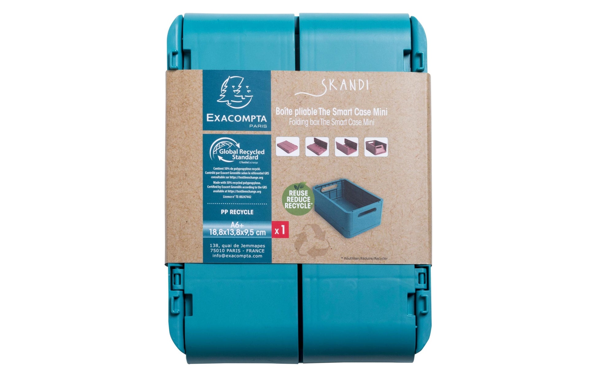 Exacompta Aufbewahrungsbox – für A6+, klappbar, pazifikblau, Polypropylen (PP), B 188 × H 95 × T 138 mm