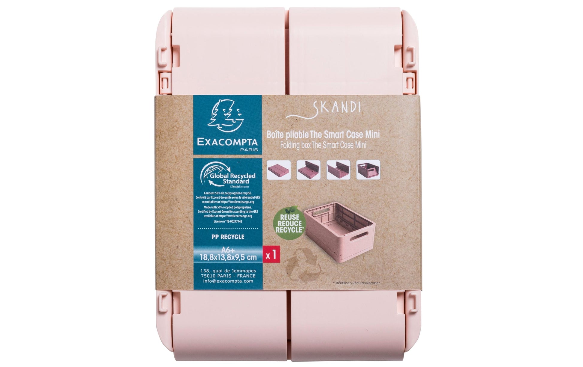 Exacompta Aufbewahrungsbox – für A6+, klappbar, hellrosa, Polypropylen (PP), B 188 × H 95 × T 138 mm