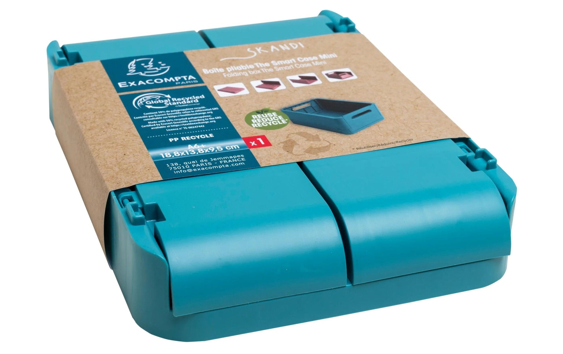 Exacompta Aufbewahrungsbox – für A6+, klappbar, pazifikblau, Polypropylen (PP), B 188 × H 95 × T 138 mm