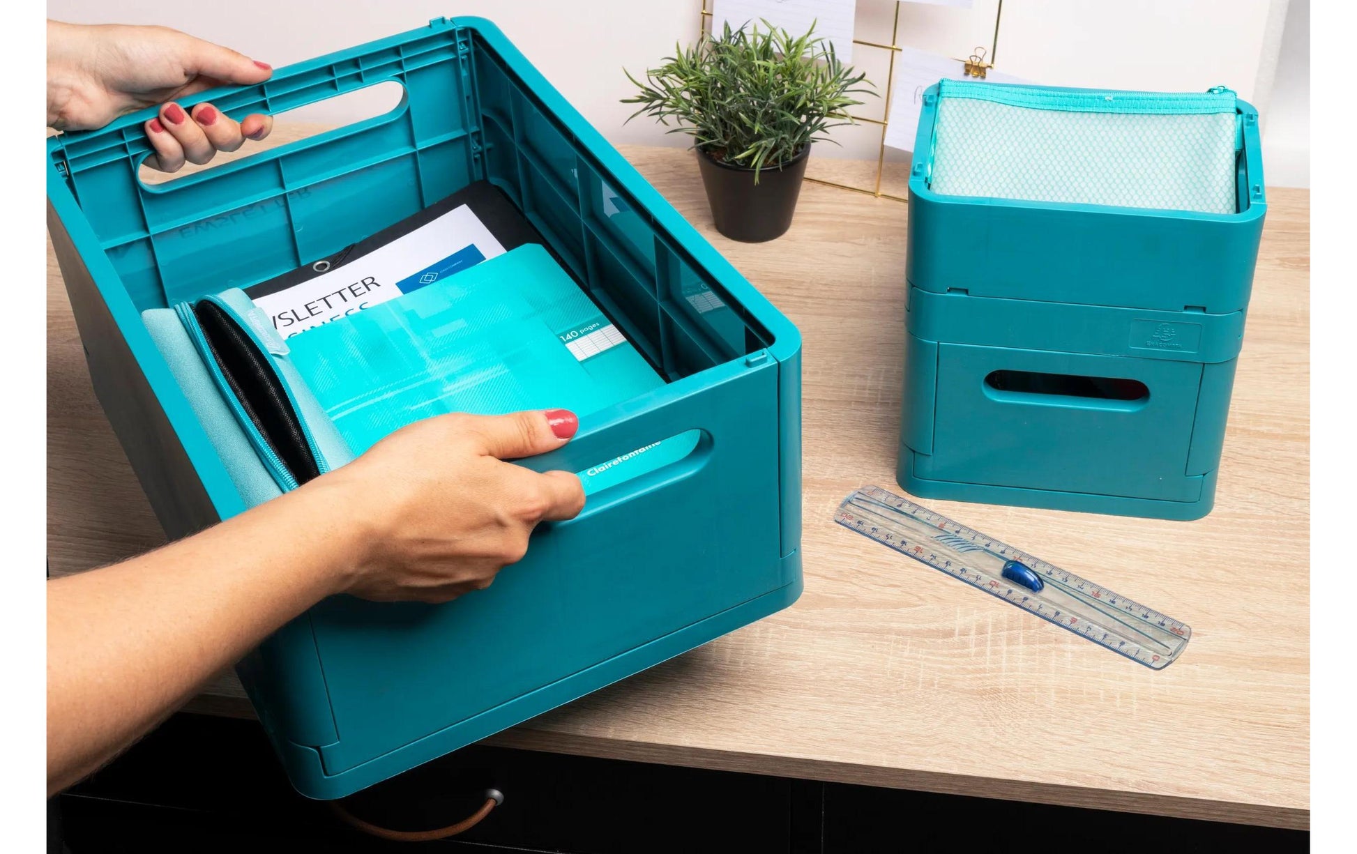 Exacompta Aufbewahrungsbox – für A6+, klappbar, pazifikblau, Polypropylen (PP), B 188 × H 95 × T 138 mm