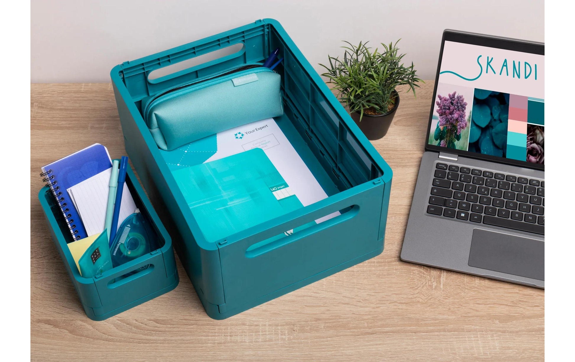 Exacompta Aufbewahrungsbox – für A6+, klappbar, pazifikblau, Polypropylen (PP), B 188 × H 95 × T 138 mm