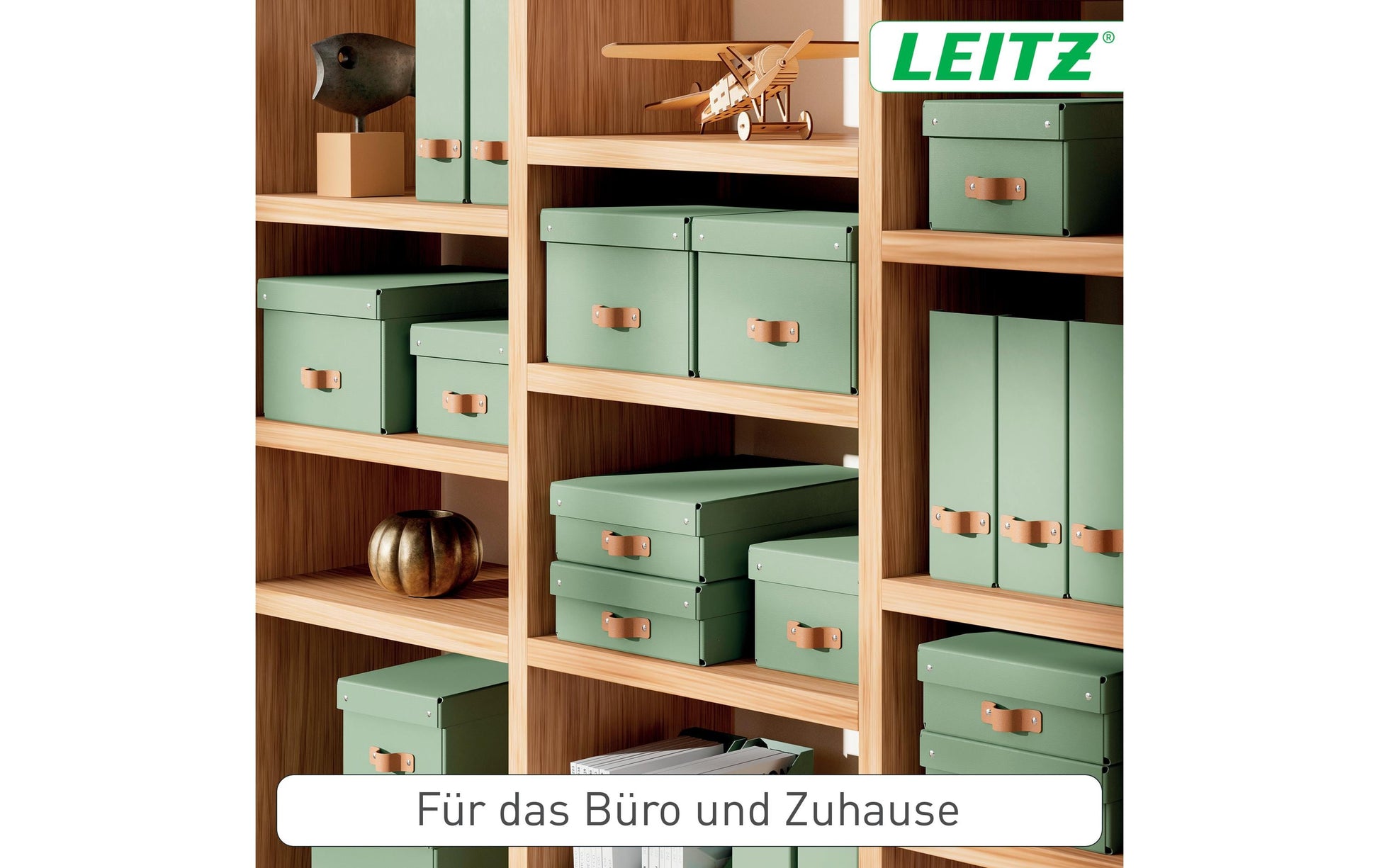 Leitz Puro flache Aufbewahrungsbox 8 l – mit Klappdeckel, 355 × 100 × 260 mm, hellgrün, Karton, 2er Pack