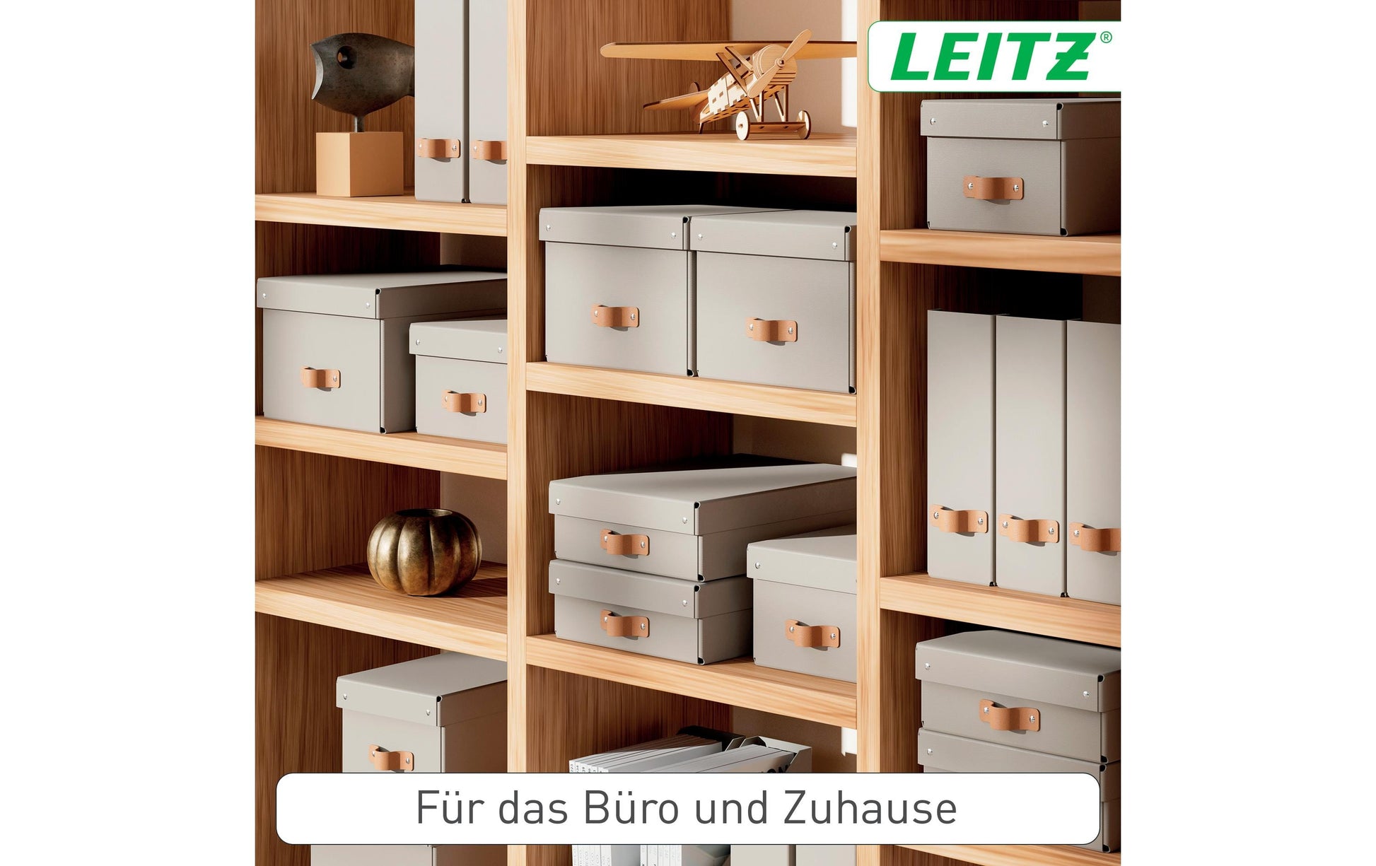Leitz Aufbewahrungsbox 8 l – mit Klappdeckel, 355 × 100 × 260 mm, Sand, Karton, 2er Pack
