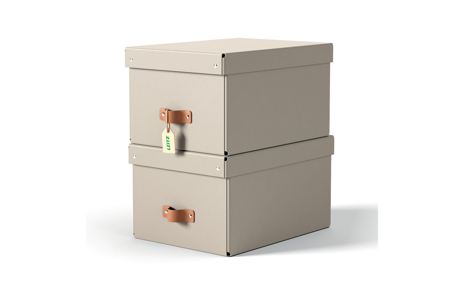 Leitz Aufbewahrungsbox 17 l – mit Klappdeckel, mit Tragegriff, 265 × 200 × 355 mm, Sand, Karton, 2er Pack