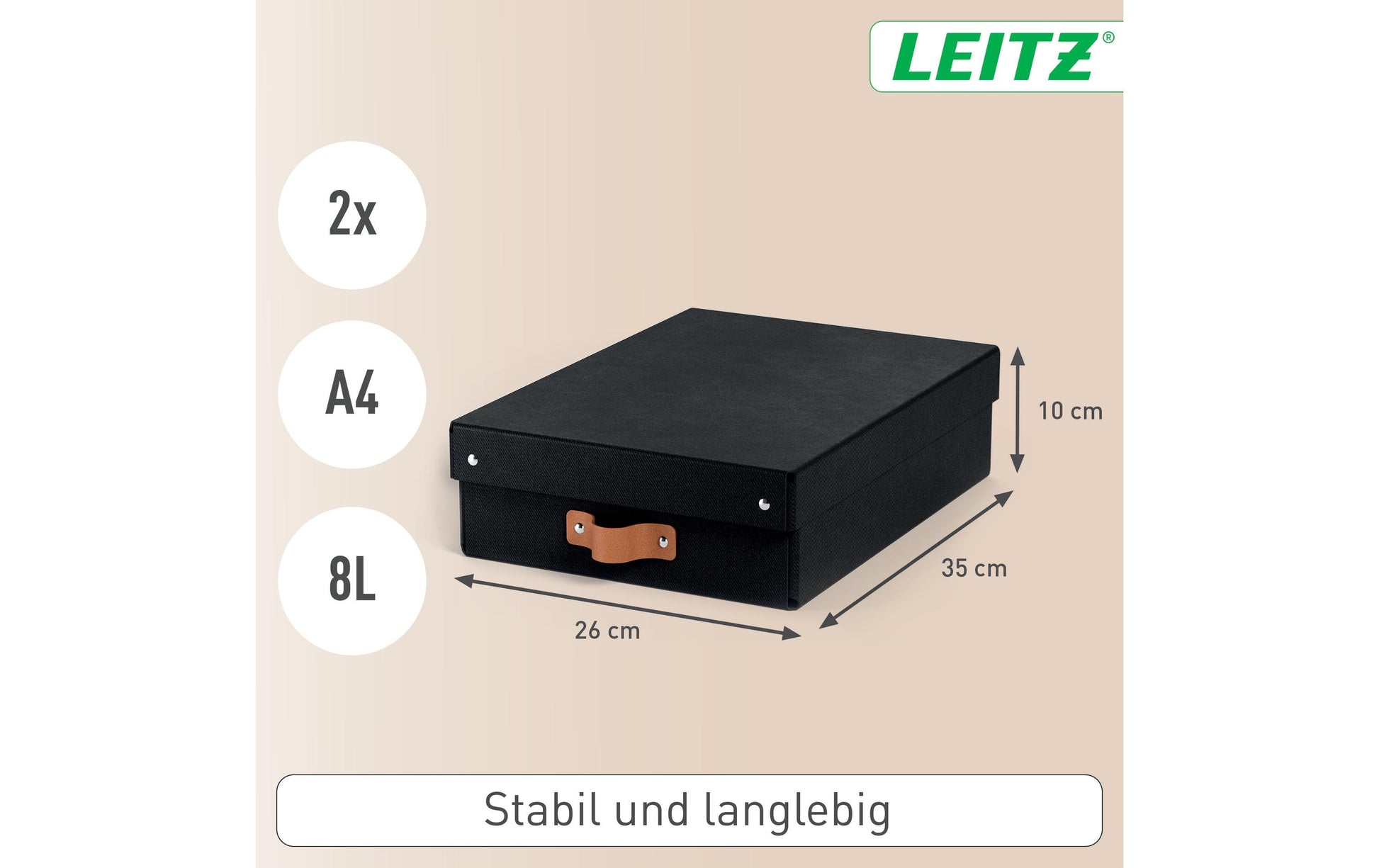 Leitz Puro flache Aufbewahrungsbox 8 l – mit Klappdeckel, 355 × 100 × 260 mm, schwarz, Karton, 2er Pack
