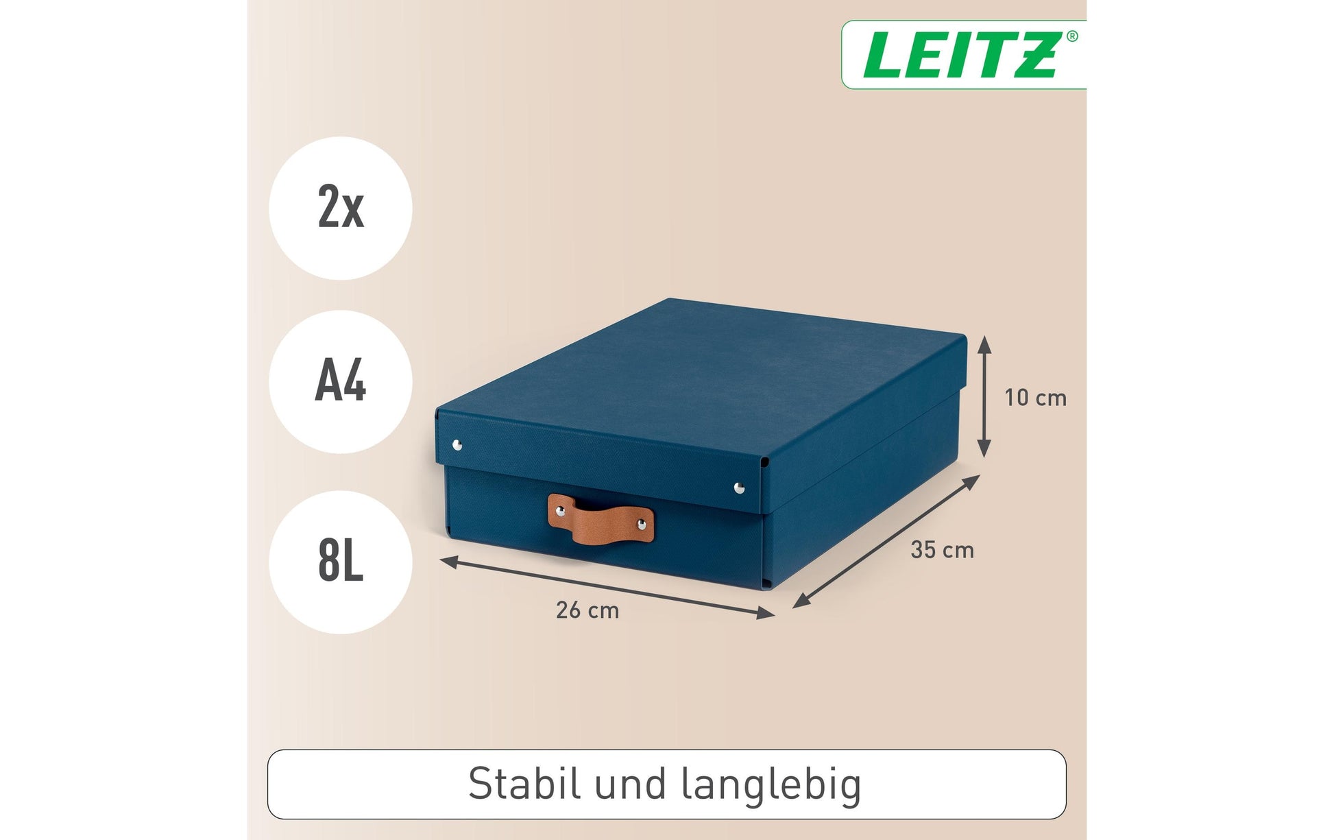 Leitz Aufbewahrungsbox 8 L – mit Klappdeckel, 355 × 100 × 260 mm, Nachtblau, Karton, 2er Pack