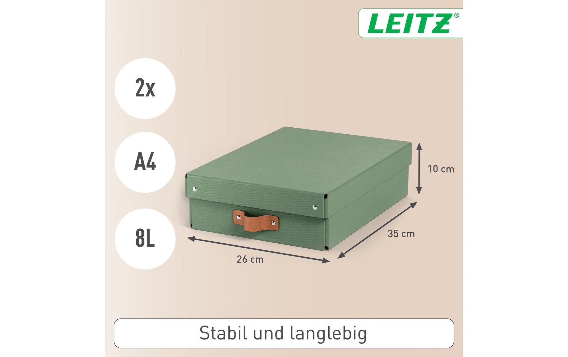 Leitz Puro flache Aufbewahrungsbox 8 l – mit Klappdeckel, 355 × 100 × 260 mm, hellgrün, Karton, 2er Pack