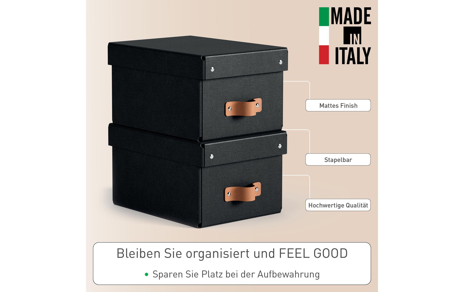Leitz Aufbewahrungsbox 6,5 l – mit Klappdeckel, mit Tragegriff, 200 × 150 × 260 mm, schwarz, Karton, 2er Pack