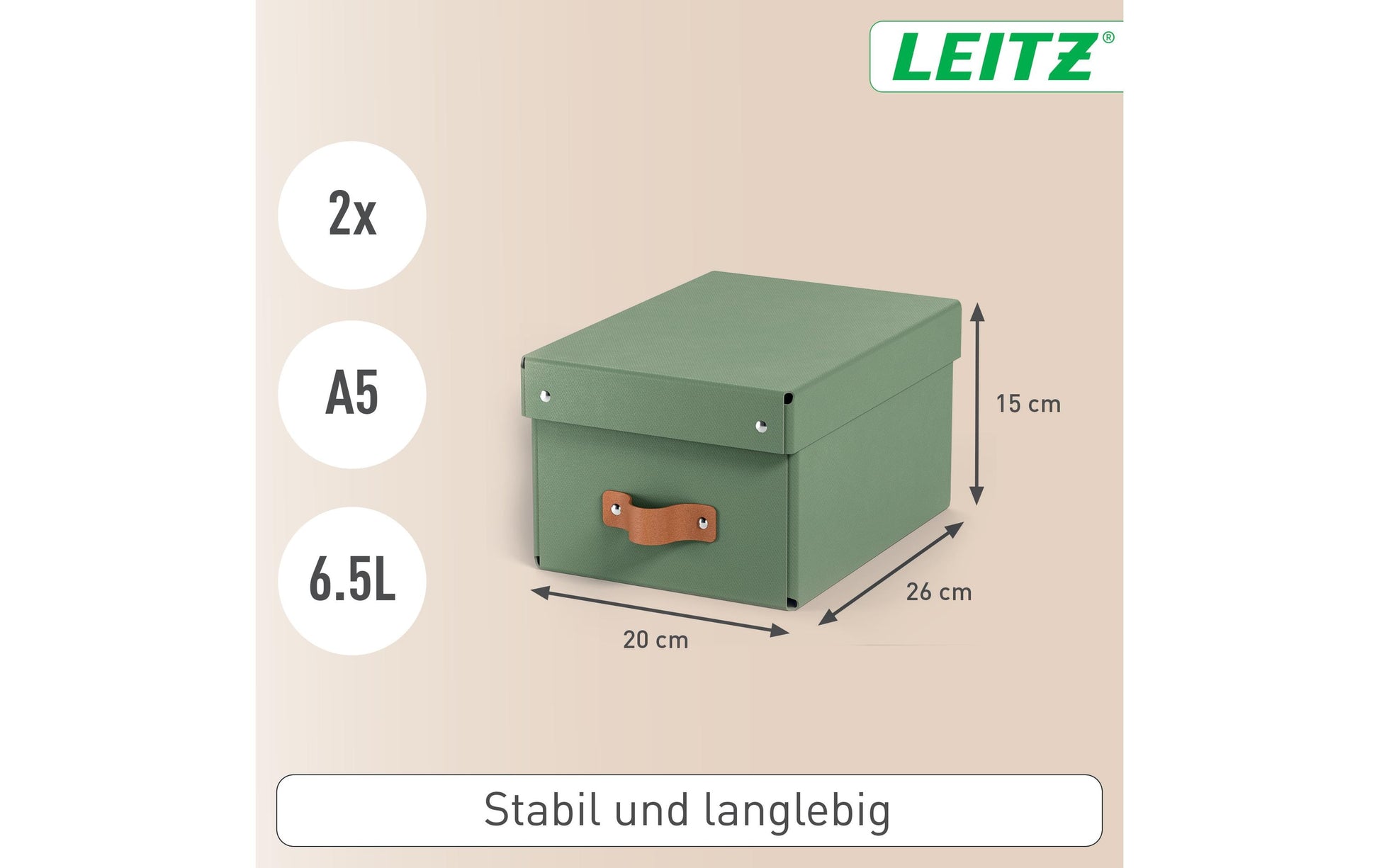 Leitz Aufbewahrungsbox 7 l – B 200 × H 150 × T 260 mm, mit Deckel, Hellgrün, Karton