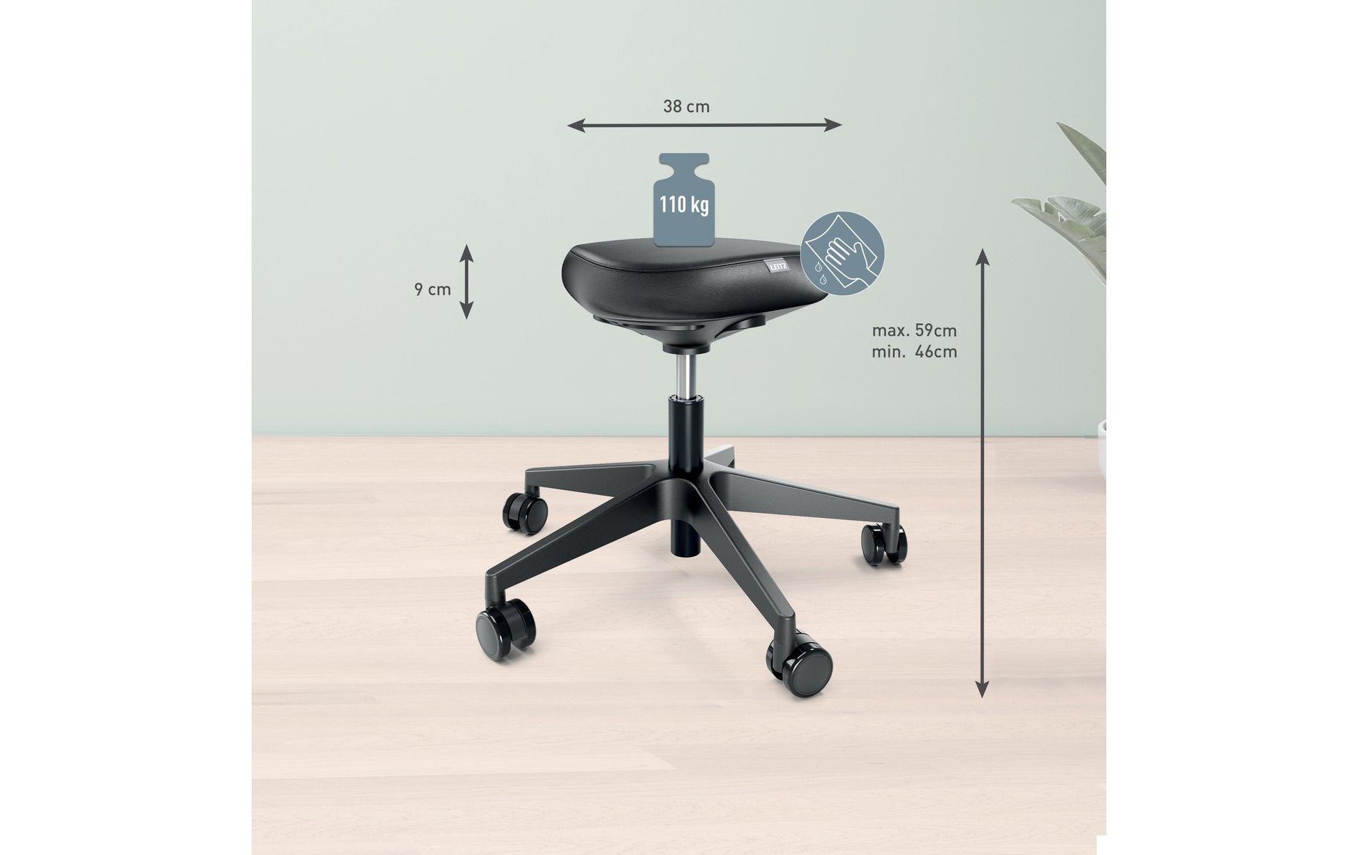 Leitz Hocker – 47 cm, 110 kg, schwarz
