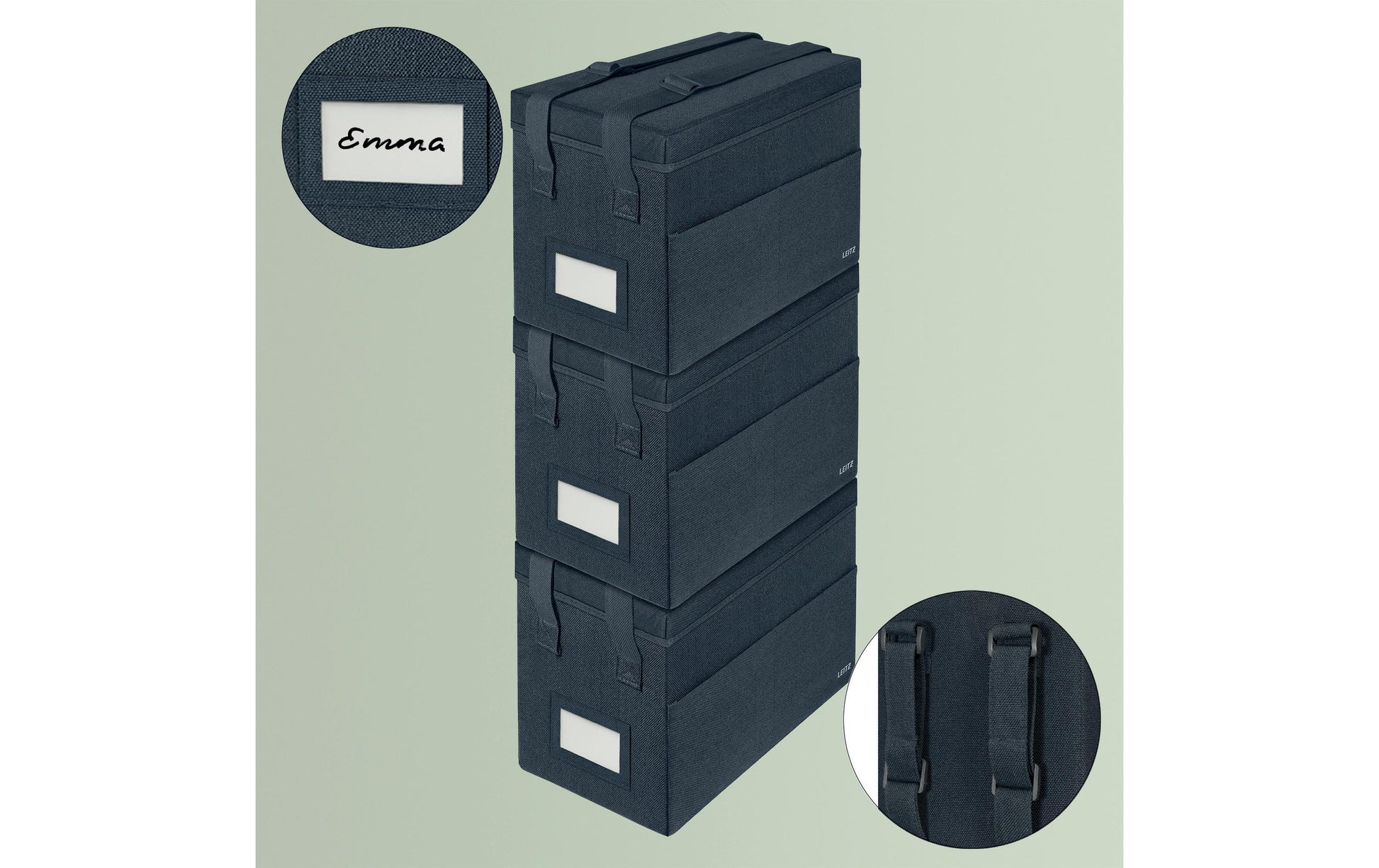 Leitz Aufbewahrungsbox 4 l – B 355 × H 235 × T 200 mm, 3 Fächer, faltbar, mit Tragegriff, Anthrazit, Karton