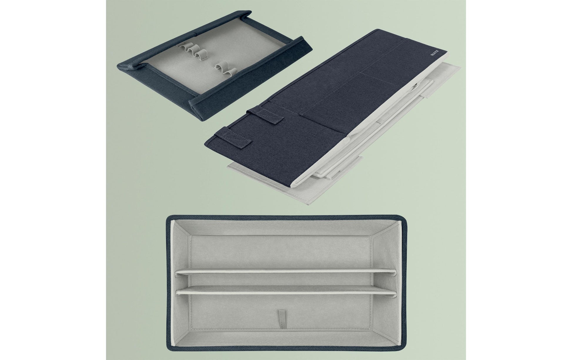 Leitz Aufbewahrungsbox 4 l – B 355 × H 235 × T 200 mm, 3 Fächer, faltbar, mit Tragegriff, Anthrazit, Karton