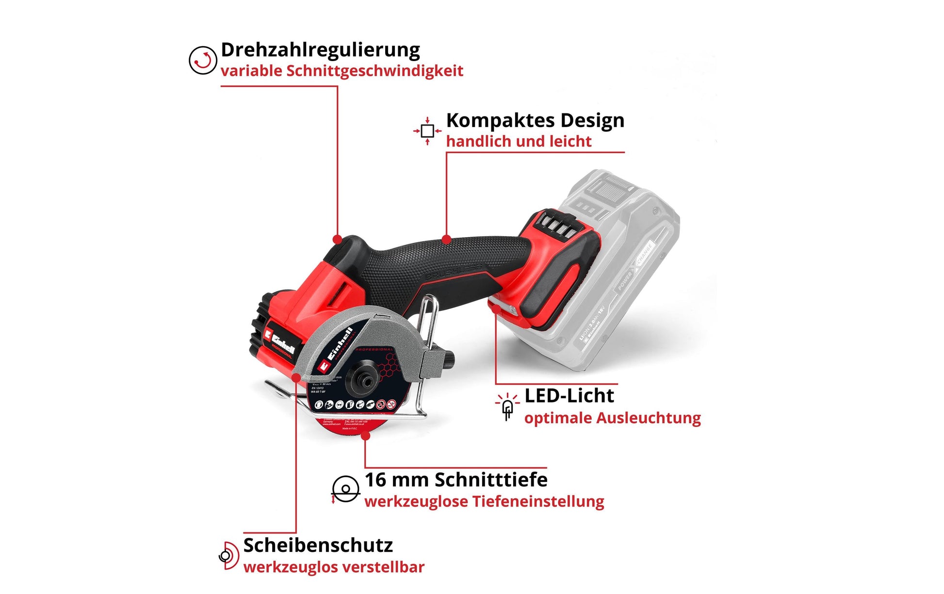 Einhell Trennschneider TP-CO 18/76-C Li BL – 18 V (Power X-Change) – Ø 76 mm – 1×4,0 Ah (ohne Ladegerät)
