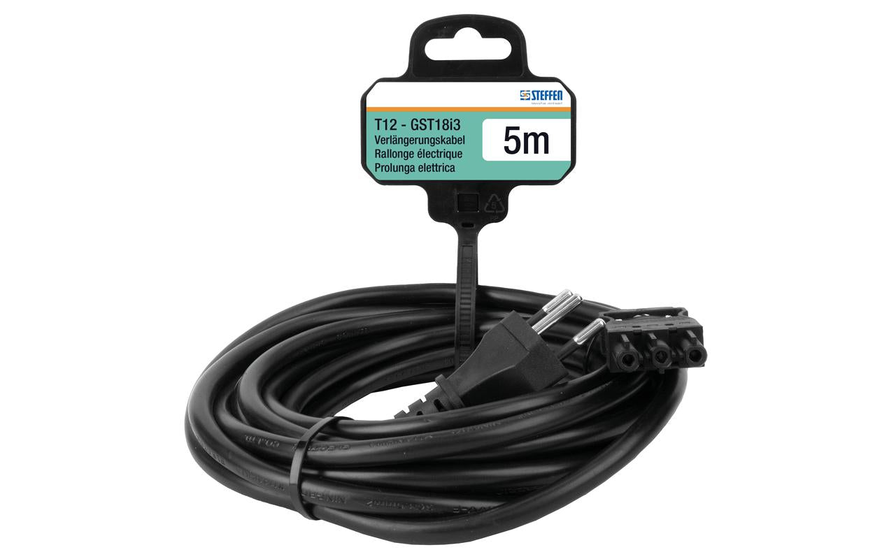 Steffen Verlängerungskabel – T12–GST18I3, 5 m, 3×1,5 mm², schwarz