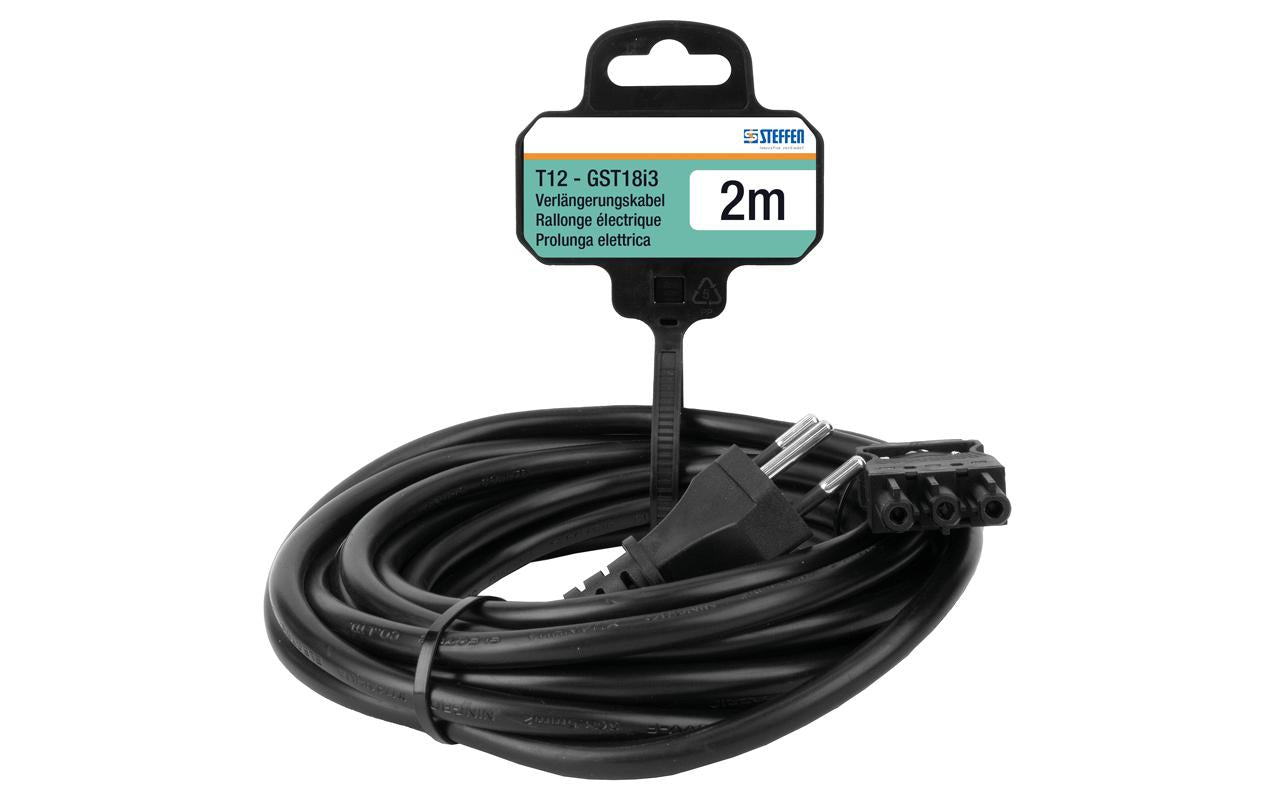 Steffen Verlängerungskabel – T12–GST18I3, 2 m, 3×1,5 mm², schwarz
