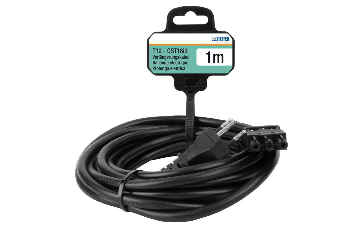 Steffen Verlängerungskabel – T12–GST18I3, 1 m, IP20, 3×1,5 mm², Schwarz