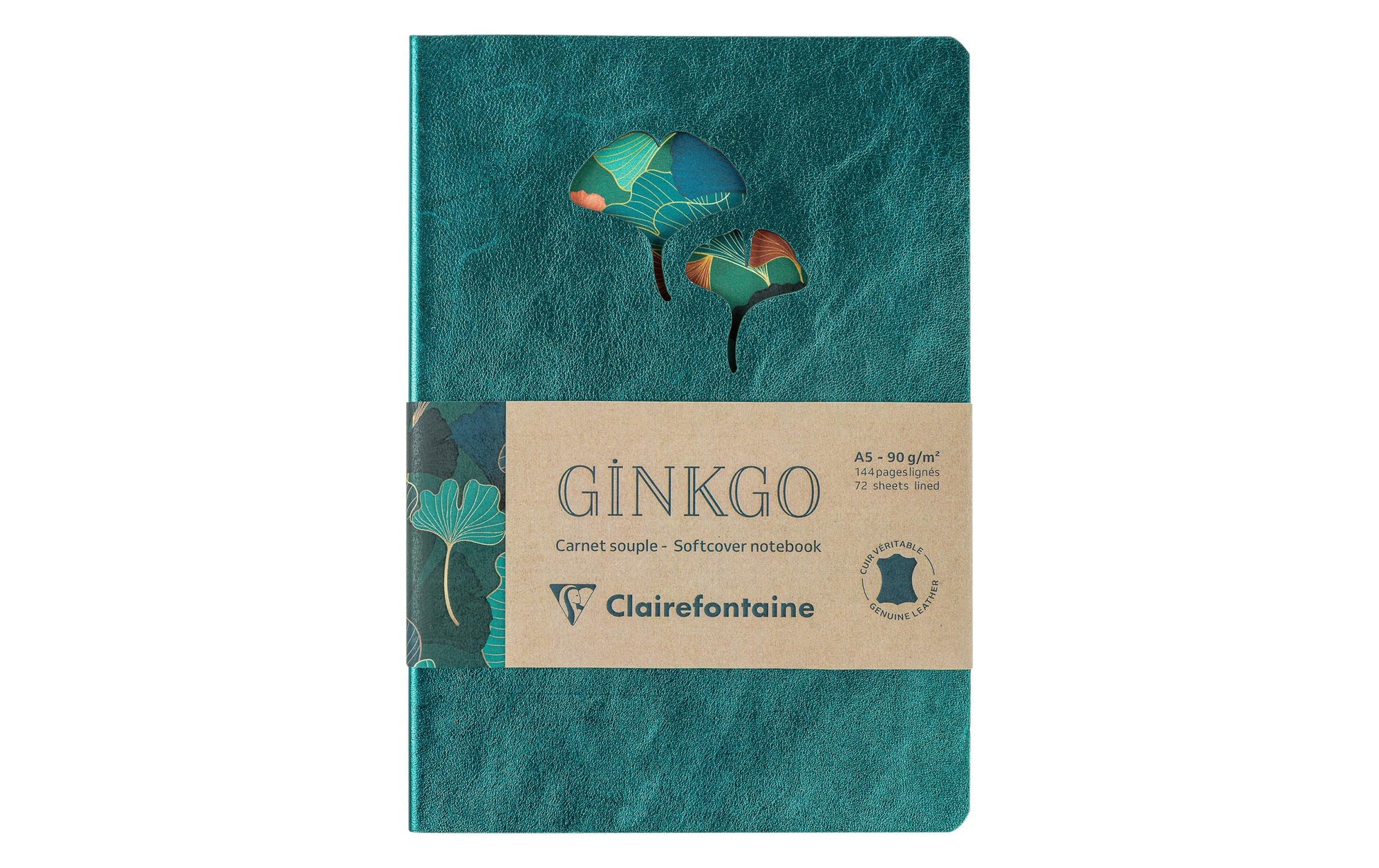 Clairefontaine Notizbuch, A5, liniert, Fadenheftung, Softcover, 144 Seiten, 90 g/m² – grün, Blättermotiv