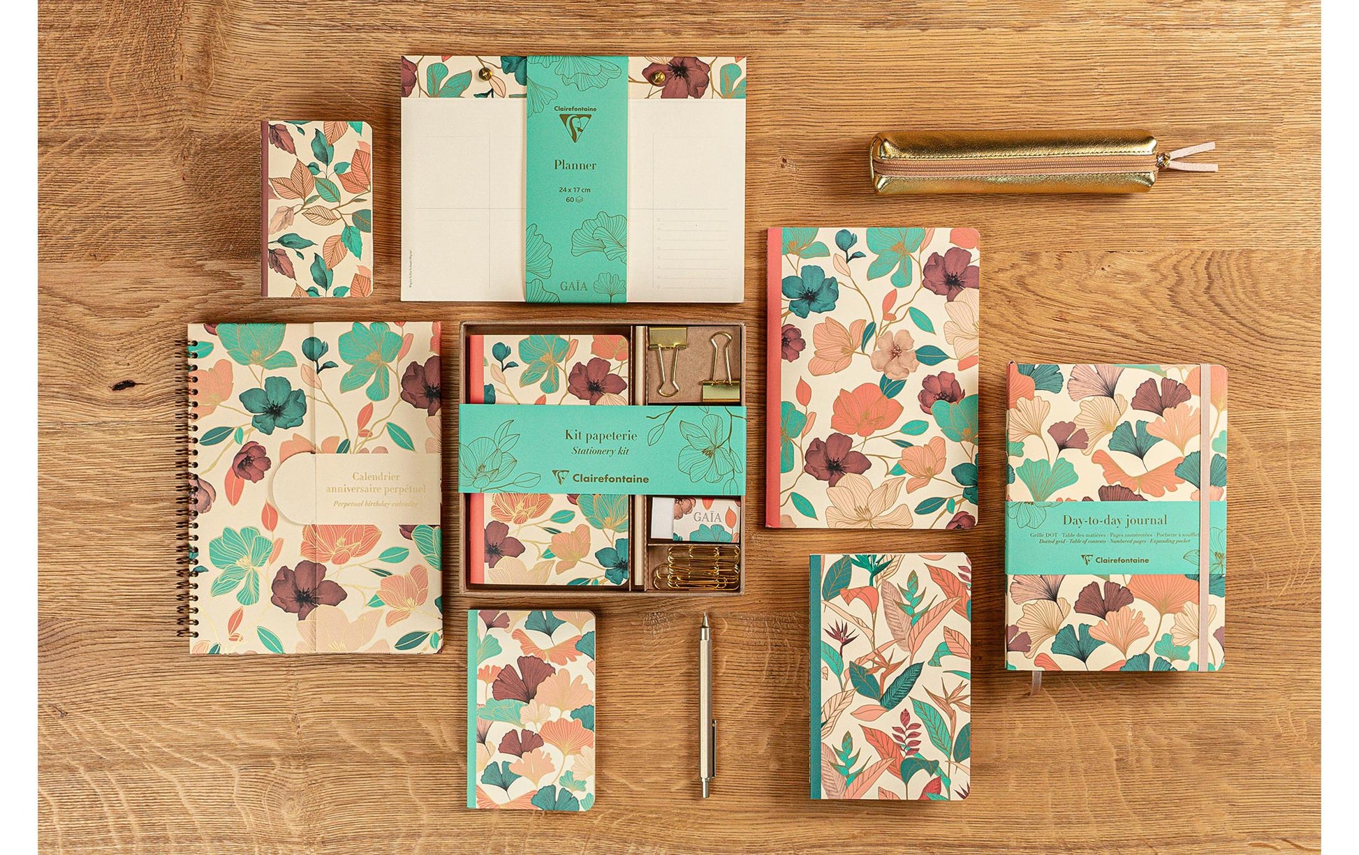 Clairefontaine Tagesagenda ohne Jahr, A5, Softcover, Beige, Blättermuster