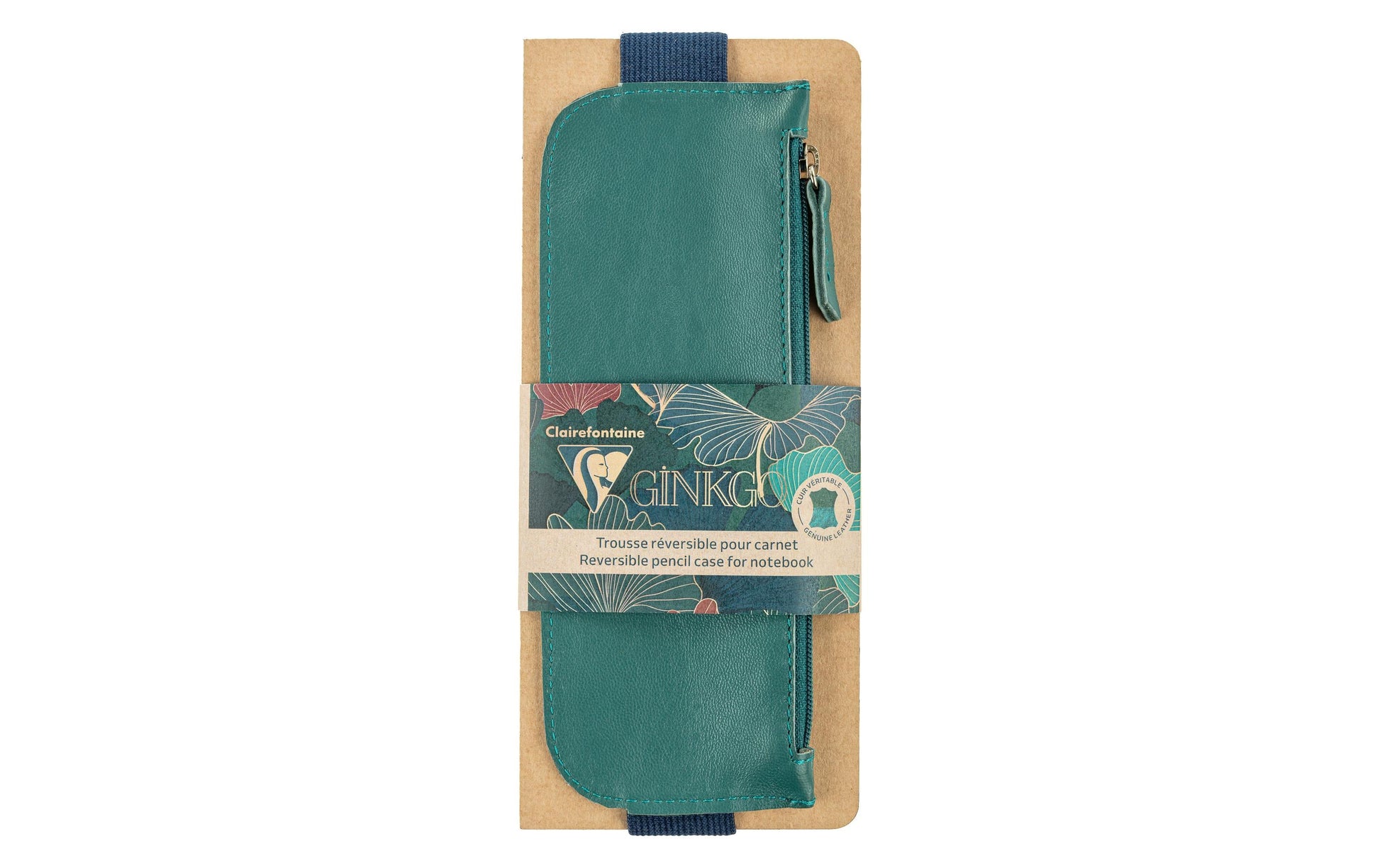Clairefontaine Ginkgo – Etui, blau, Leder, 7,5 × 19 × 3 cm