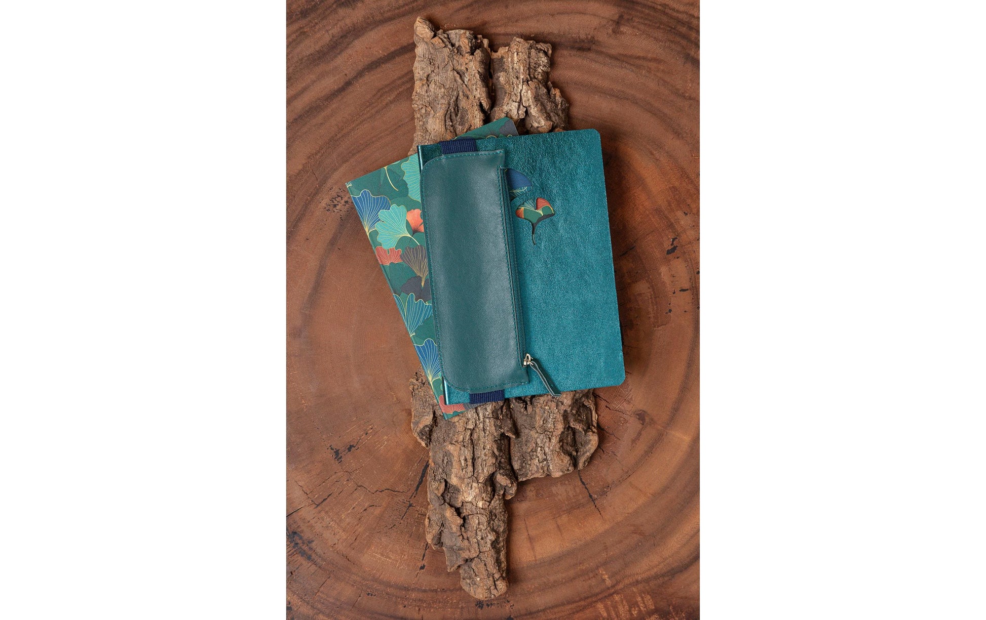 Clairefontaine Ginkgo – Etui, blau, Leder, 7,5 × 19 × 3 cm