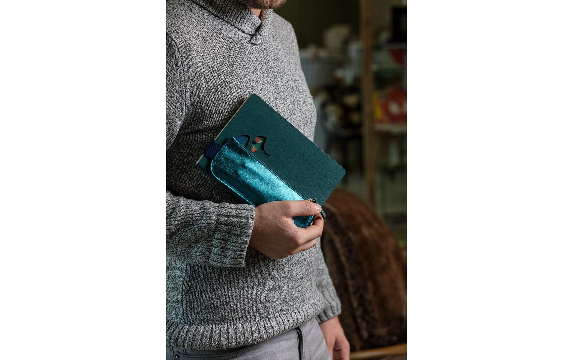 Clairefontaine Ginkgo – Etui, blau, Leder, 7,5 × 19 × 3 cm