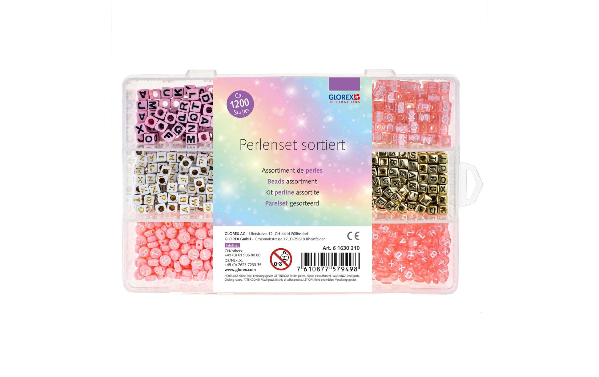 Glorex Perlenset, Buchstaben, Acryl – Mehrfarbig – 1200 Stk.