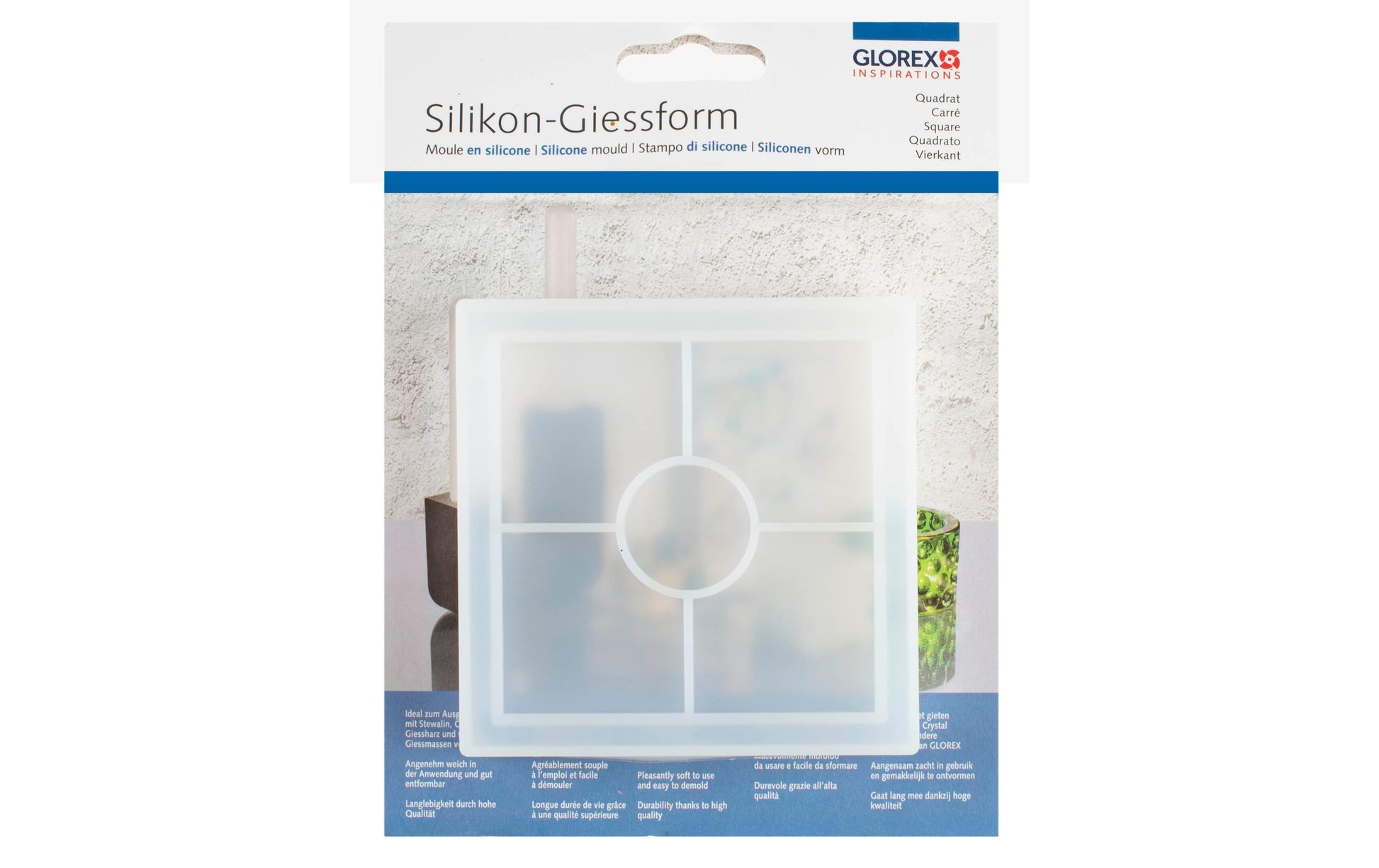 GLOREX Giessform – Quadrat – Silikon – 100 × 100 × 18 mm