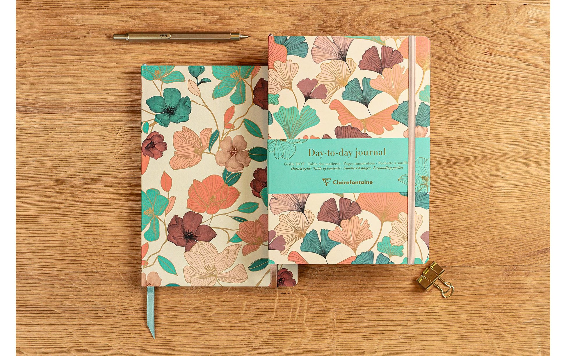 Clairefontaine Tagesagenda ohne Jahr, A5, Softcover, Beige, Blättermuster