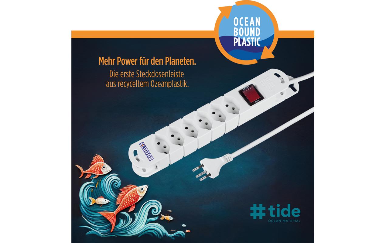Steffen Steckdosenleiste, 6× T13, mit Schalter, 3 m, Stecker T12, IP20