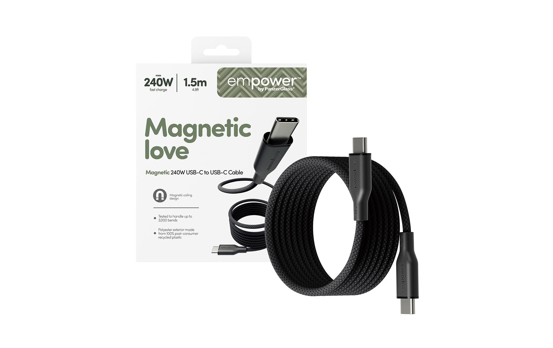 PanzerGlass USB-Kabel, USB-C zu USB-C, 1,5 m, USB 2.0, Lade-/Datenkabel
