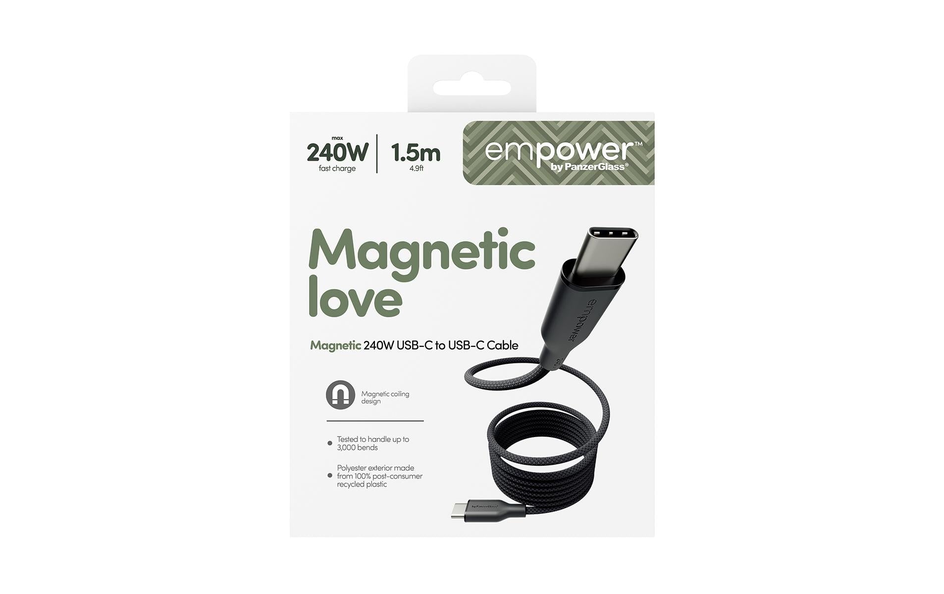 PanzerGlass USB-Kabel, USB-C zu USB-C, 1,5 m, USB 2.0, Lade-/Datenkabel