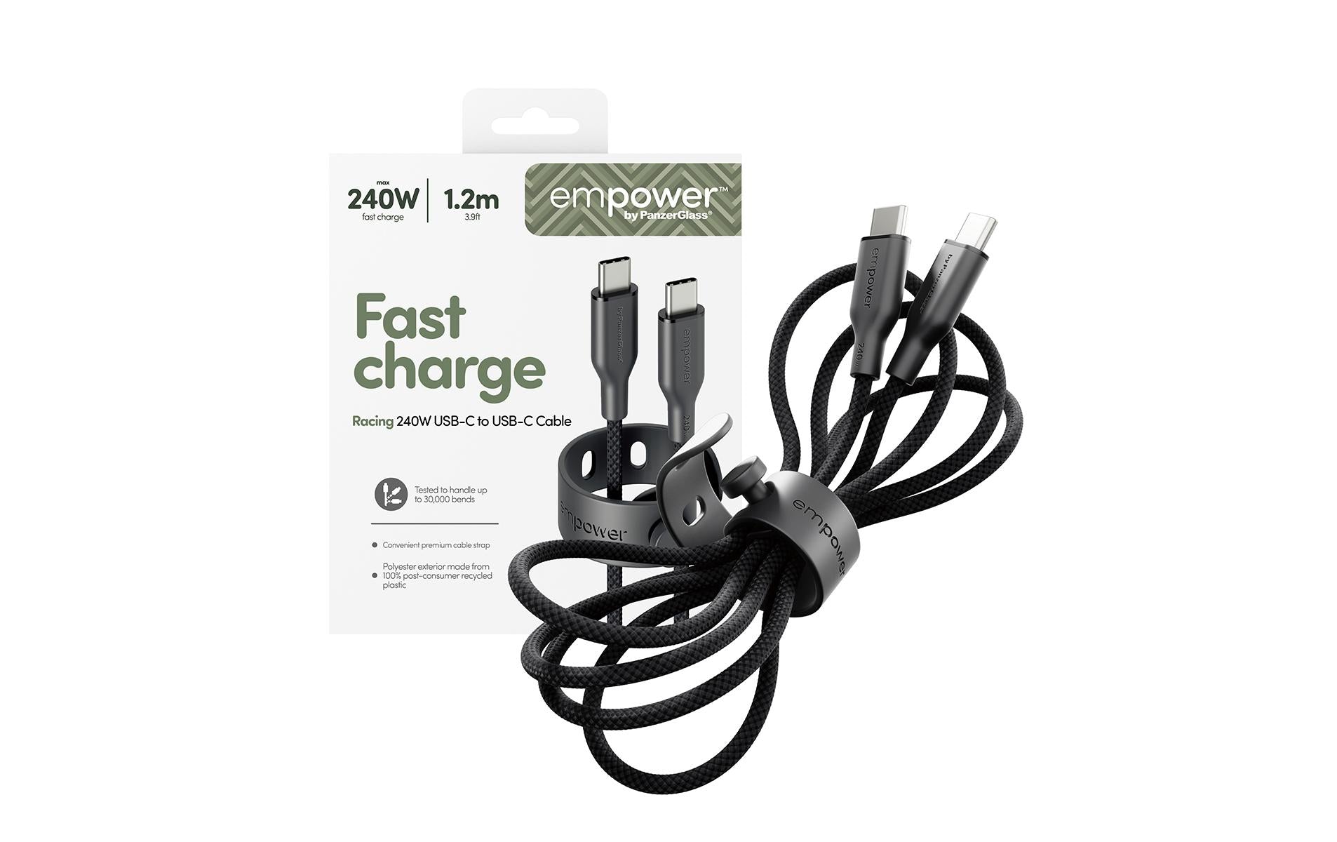 PanzerGlass USB-C auf USB-C Kabel – USB 2.0 (480 Mbit/s) – 1,2 m – PD 240 W – Schwarz