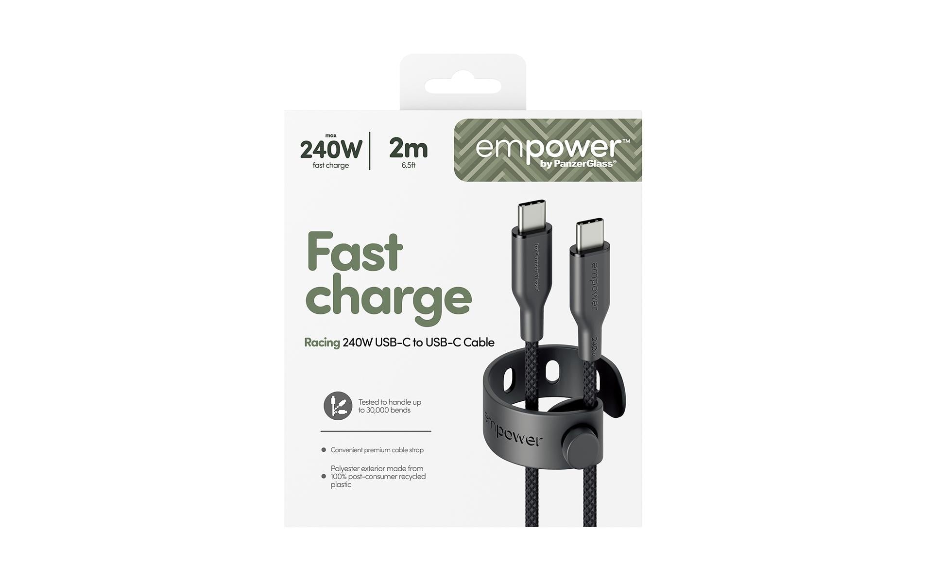PanzerGlass emPower von PanzerGlass – USB-Kabel – USB-C auf USB-C – USB 2.0 (480 Mbit/s) – 2 m – PD 240 W – Schwarz
