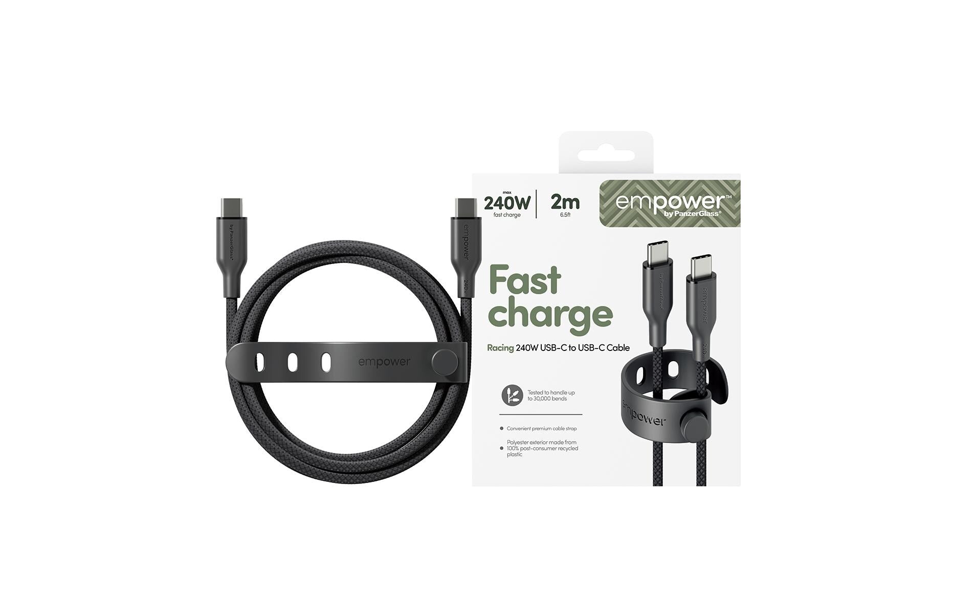 PanzerGlass emPower von PanzerGlass – USB-Kabel – USB-C auf USB-C – USB 2.0 (480 Mbit/s) – 2 m – PD 240 W – Schwarz