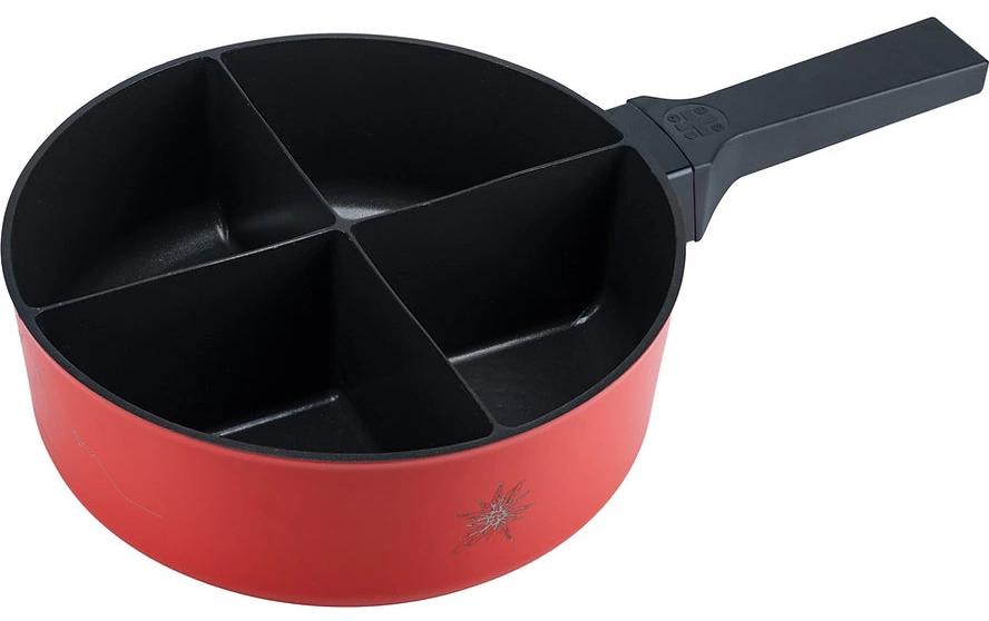 4Fondue Caquelon – Ø 25 cm, Gusseisen, für Käsefondue, Induktion, Rot