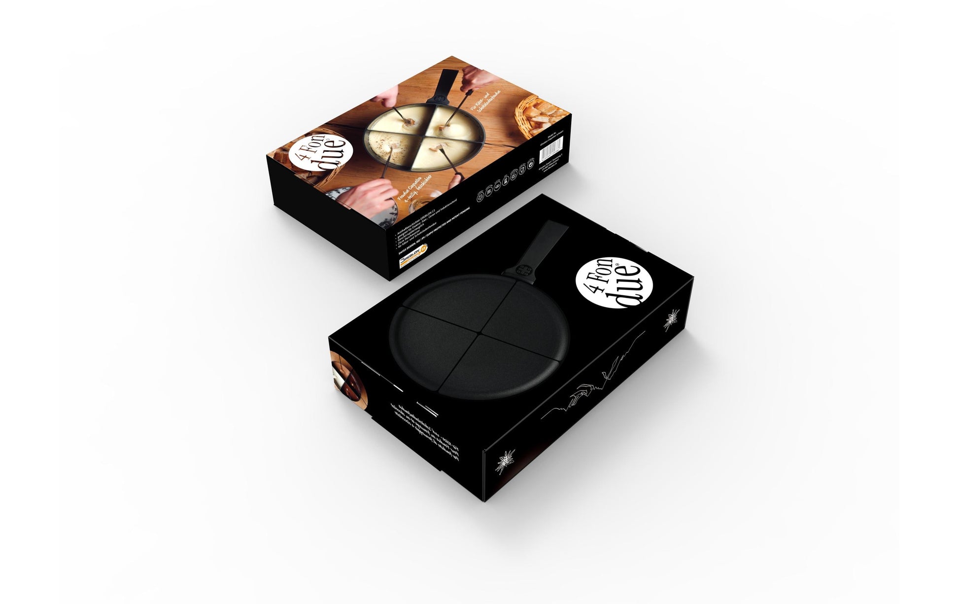 4Fondue Caquelon – Ø 25 cm, Gusseisen, für Käsefondue, Gas, Schwarz
