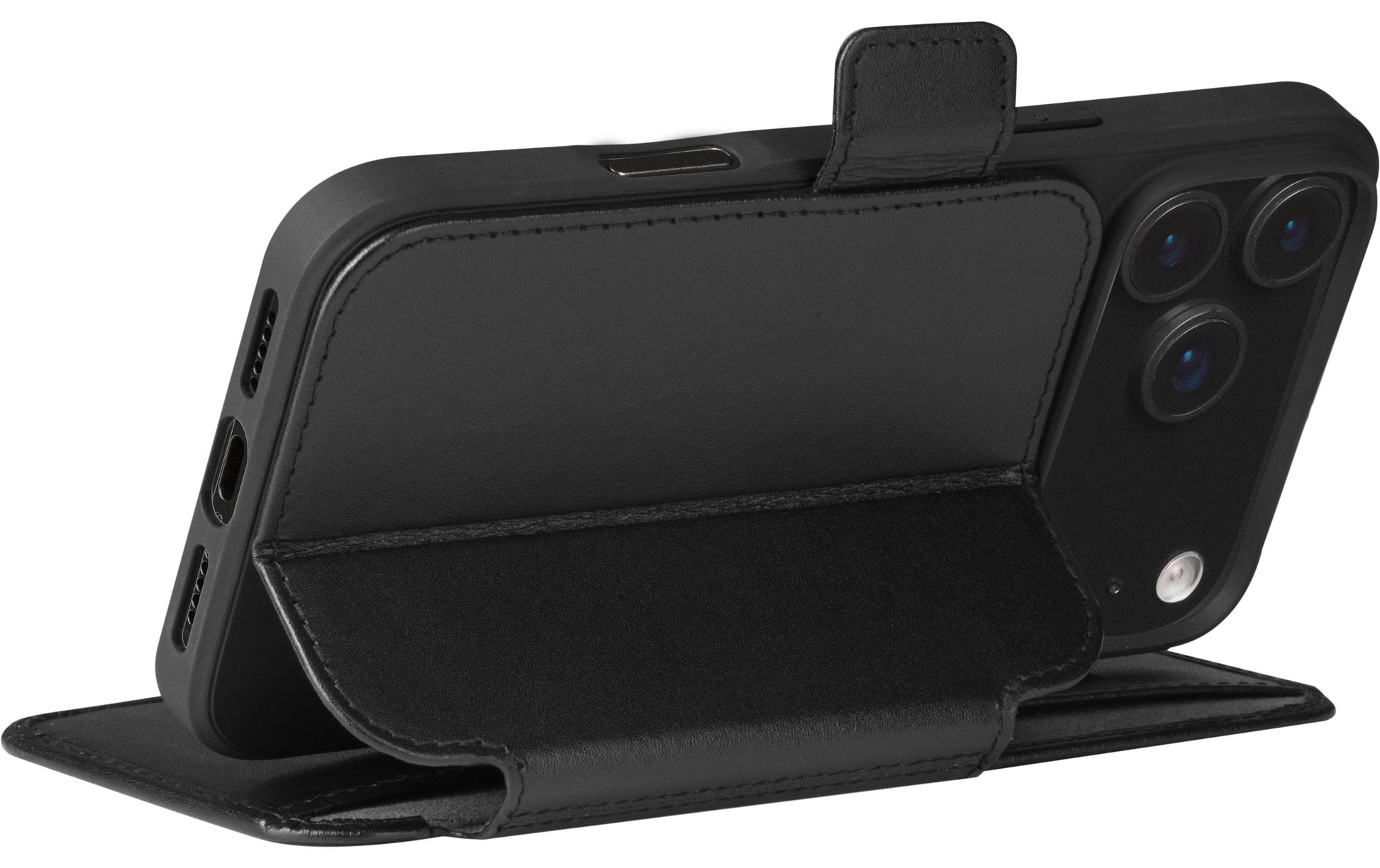 dbramante1928 Copenhagen Wallethülle – für Apple iPhone 17 Pro Max, mit Ständer, 3 Kartenfächer, Leder, Schwarz