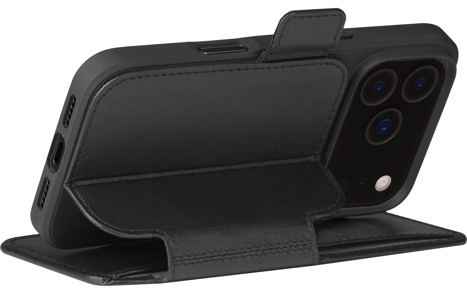 dbramante1928 Copenhagen Wallethülle – für Apple iPhone 17 Pro, mit Ständer, 3 Kartenfächer, Leder, schwarz