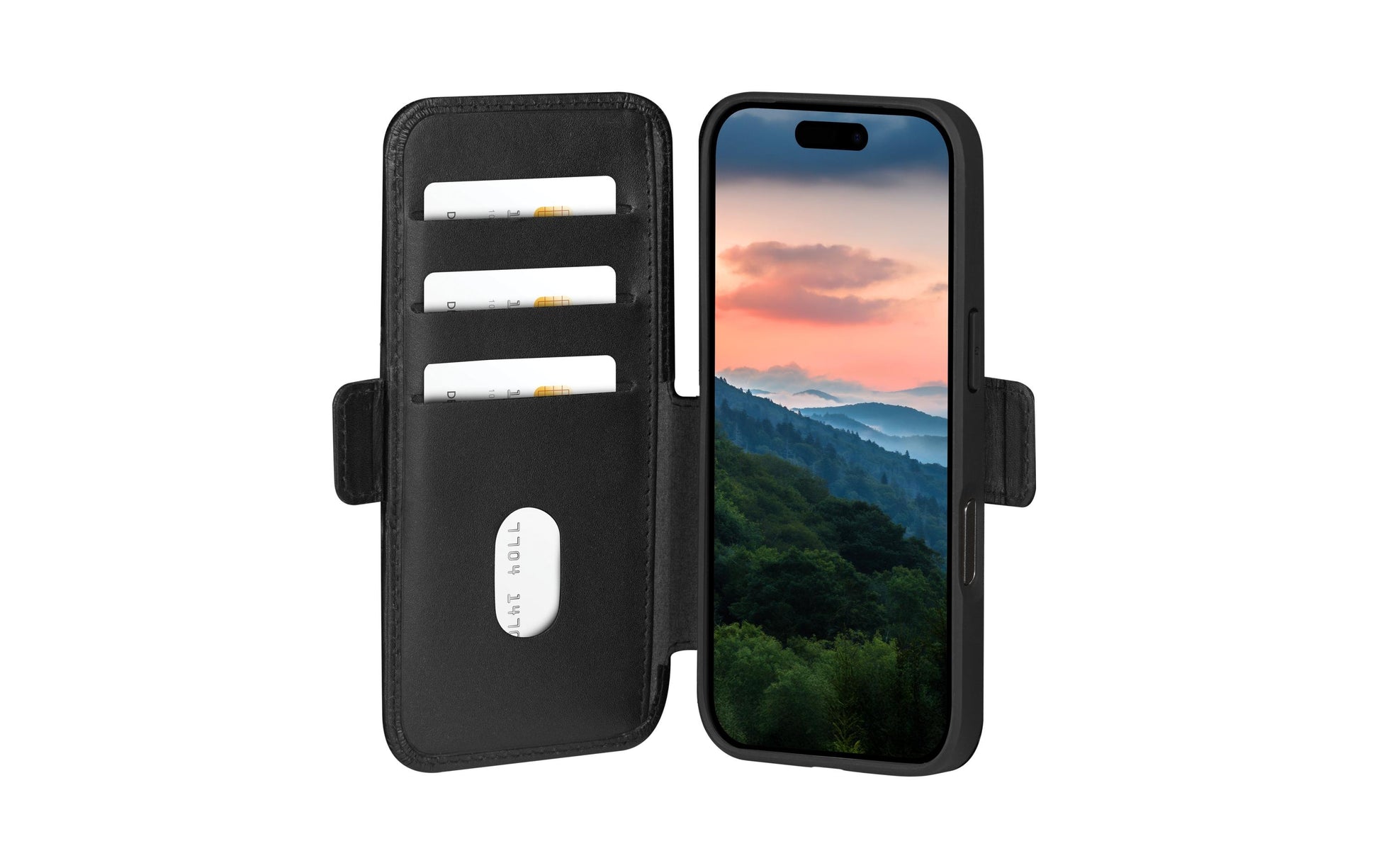 dbramante1928 Copenhagen Wallethülle – für Apple iPhone 17 Pro, mit Ständer, 3 Kartenfächer, Leder, schwarz