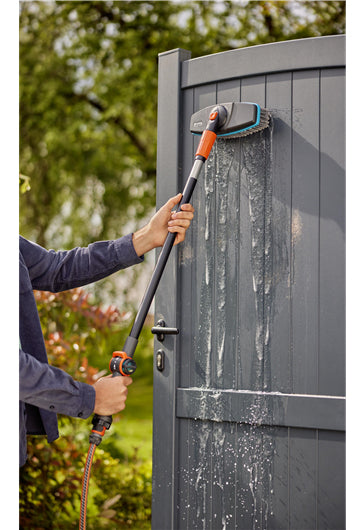 Gardena Besen Cleansystem Wasch-Set – 27 cm Wischbreite, Teleskopstiel 101 cm, Kunststoff, Grün/Grau/Orange
