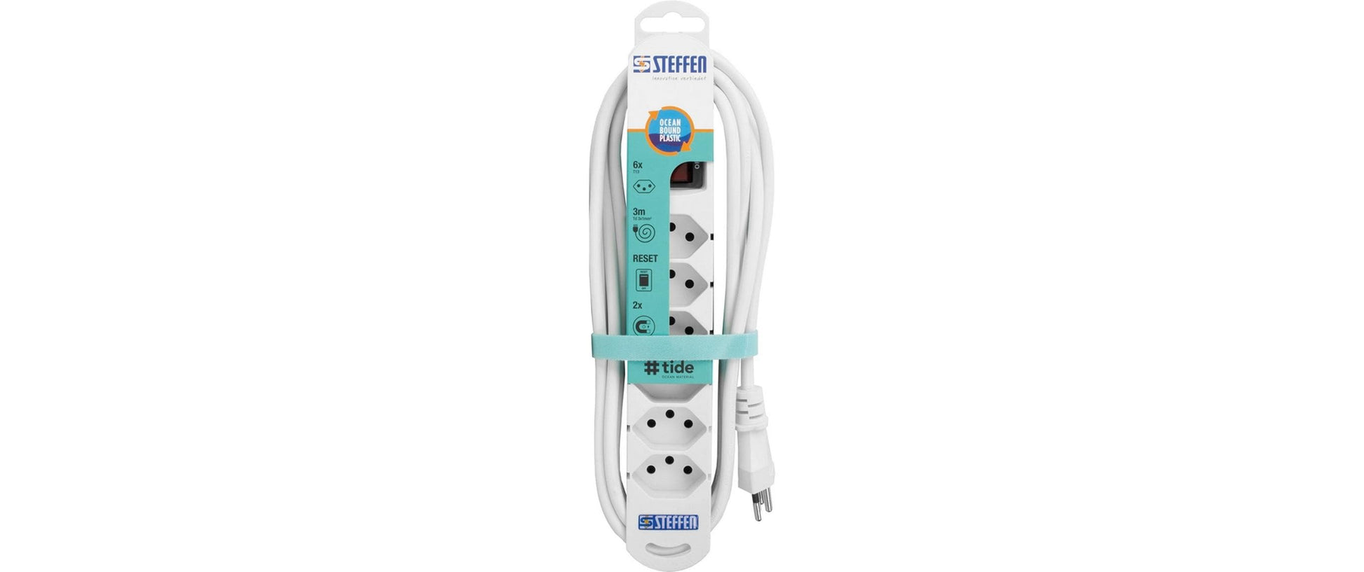 Steffen Steckdosenleiste, 6× T13, mit Schalter, 3 m, Stecker T12, IP20