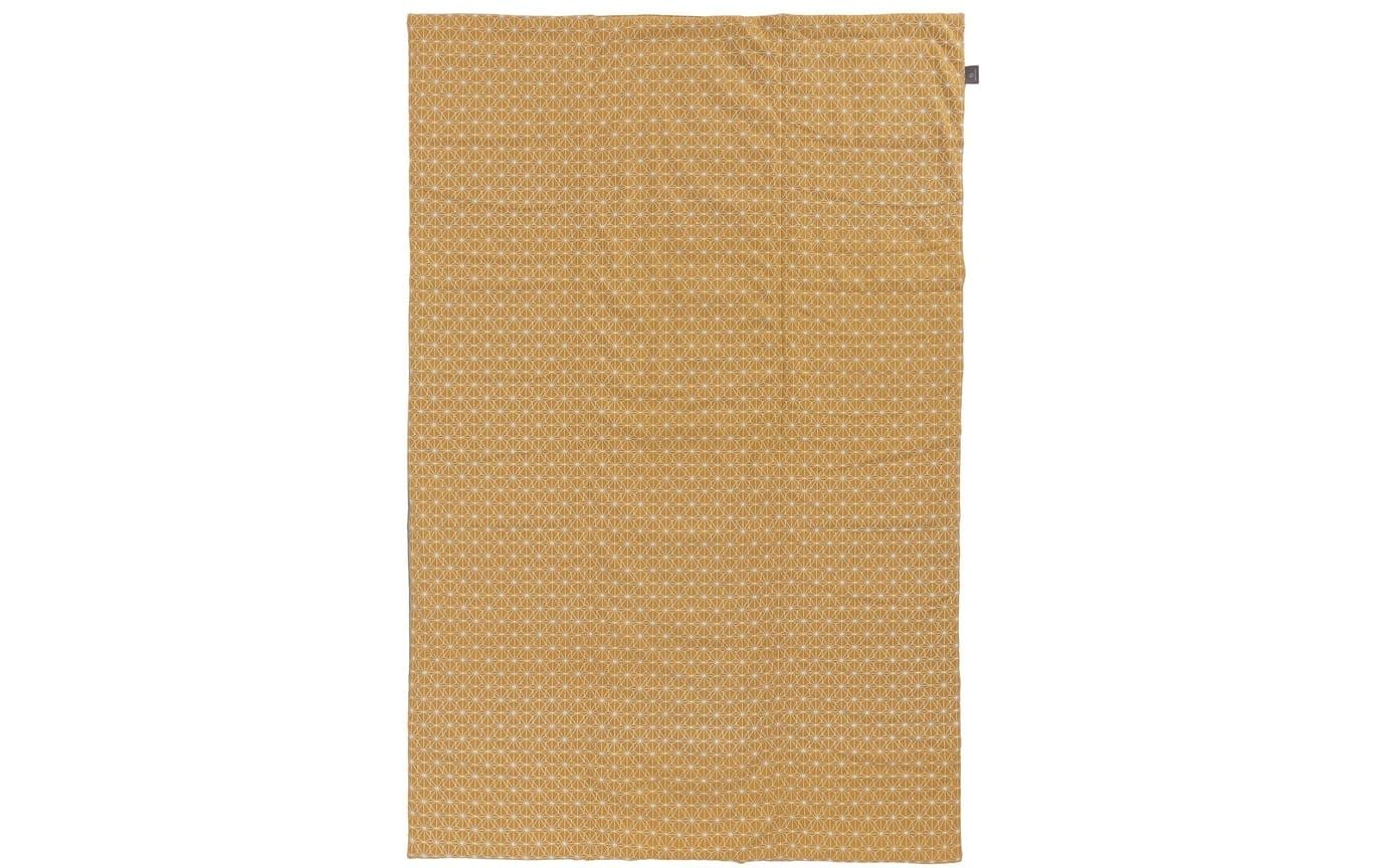 URBANARA Ankisa Wohndecke – Baumwolle, Senfgelb/Weiss/Grüngrau – 130 × 190 cm